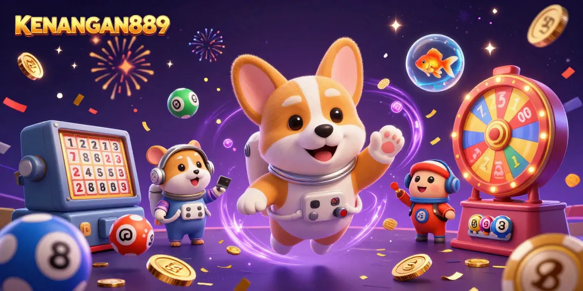 Capture the excitement at KENANGAN889 with a 3D astronaut corgi navigating a cosmic casino filled with vibrant gaming elements.