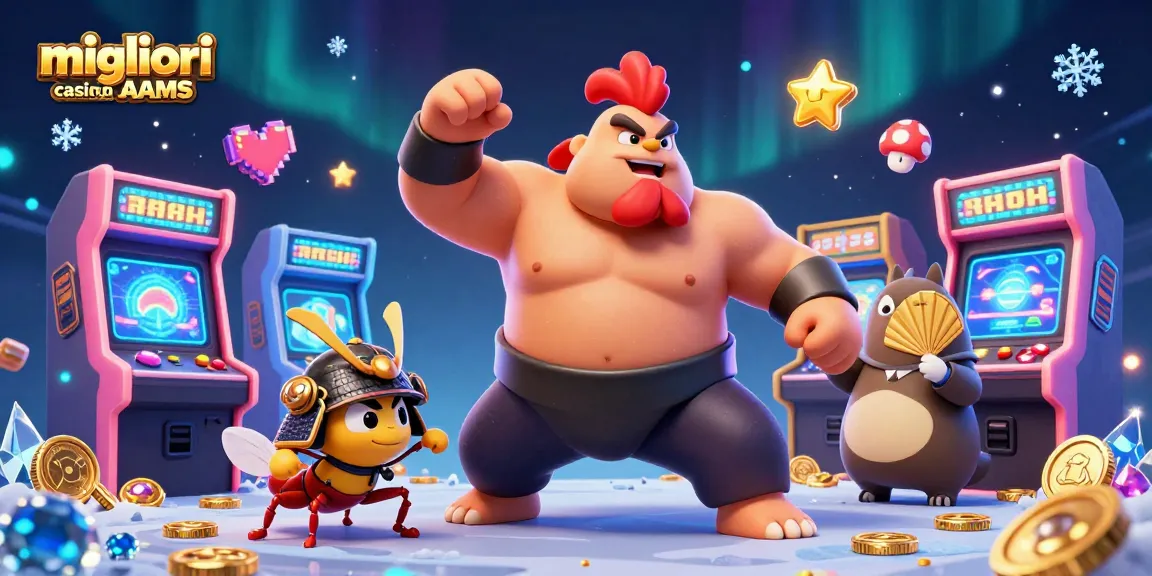 Migliori casino non AAMS: illustrazione di un combattimento tra un potente sumo e un grillo samurai in un casinò animato