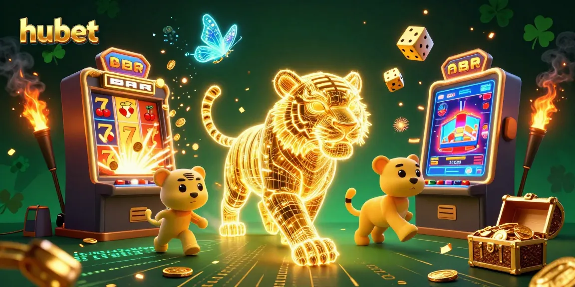 Experience hubet's thrilling casino adventure with a golden tiger in a vibrant digital atmosphere.