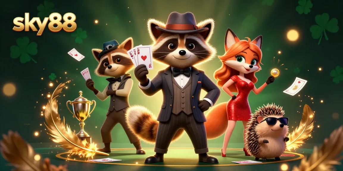 Experience thrilling sports betting with sky88 featuring a suave raccoon, fox lady, and hedgehog bouncer.