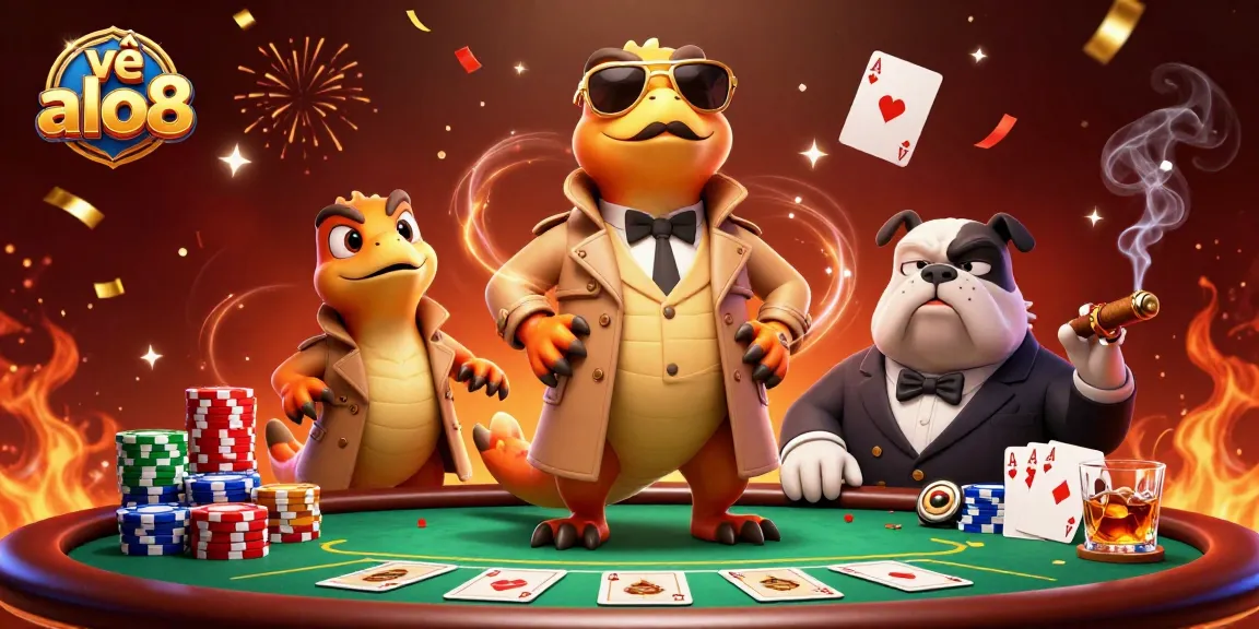 Engage with the fun about alo8 in this vibrant casino scene of cartoon raptors attempting to bluff their way into a VIP lounge.