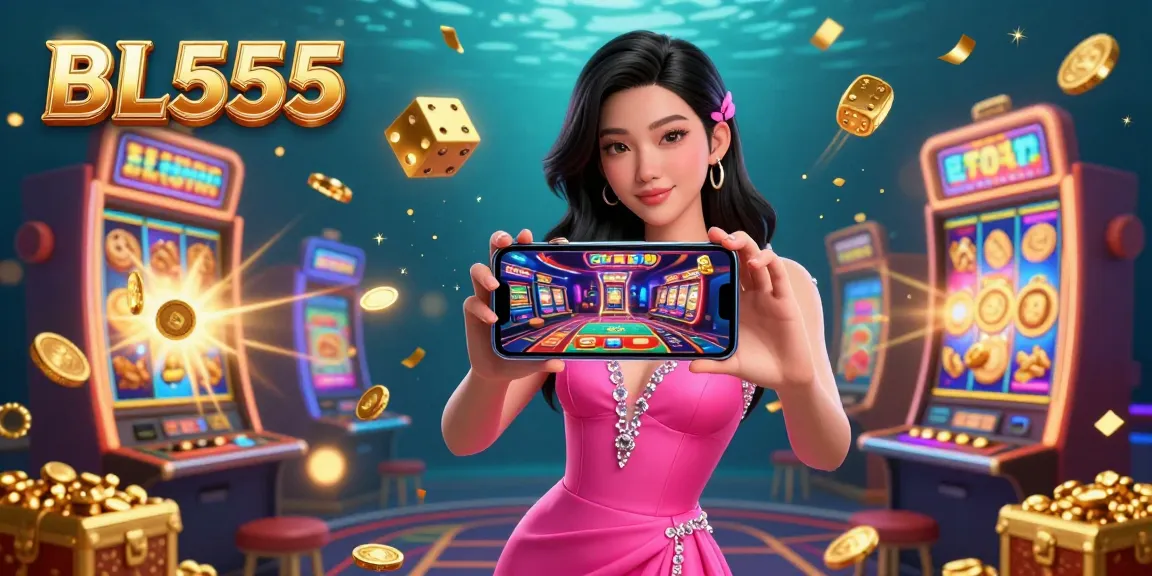 Win big with BL555 at an exciting live casino game, showcasing vibrant slot machines and dazzling effects.