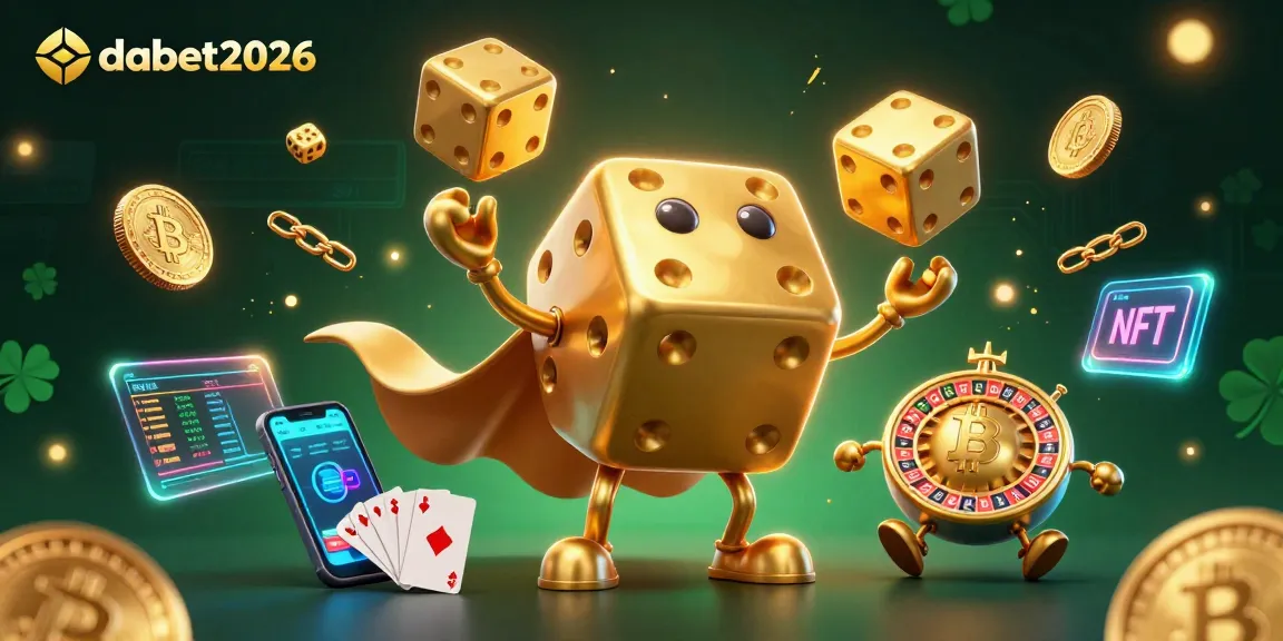 Roll with dabet2026 in a dazzling 3D casino scene with golden dice and crypto elements.