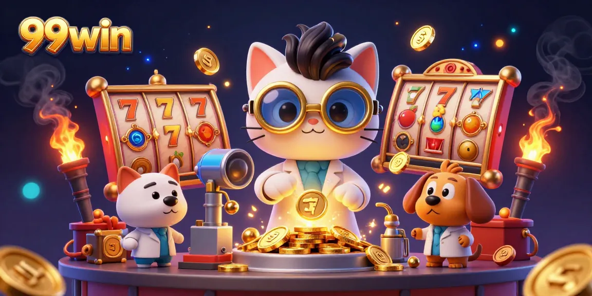 Experience thrilling gaming action with 99win as a mad scientist cat and loyal dog create gold-winning machines.