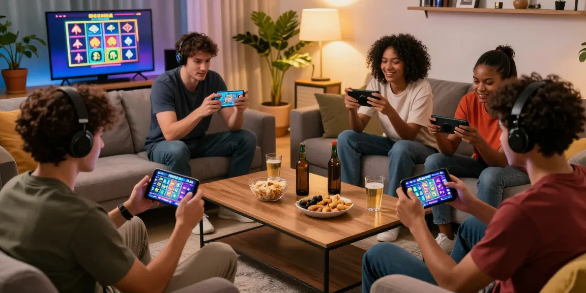 79club online gaming experience with friends enjoying mobile games in a vibrant living room.