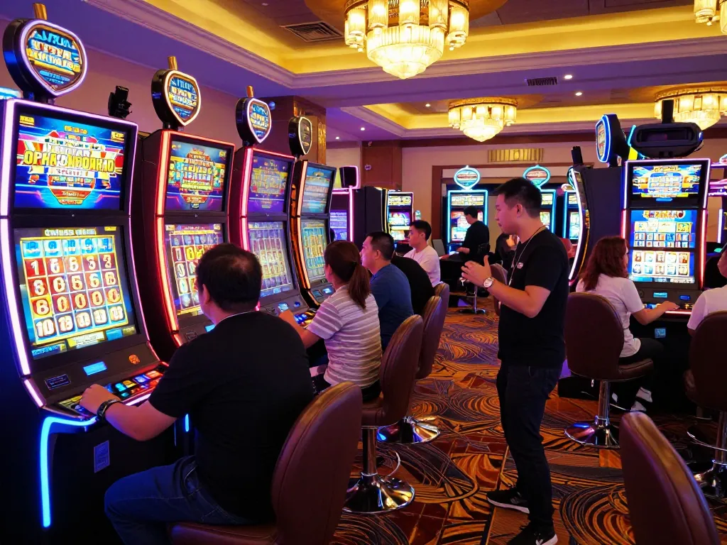 Experience the thrill of SLOT88 as players celebrate a jackpot win in a lively casino setting.