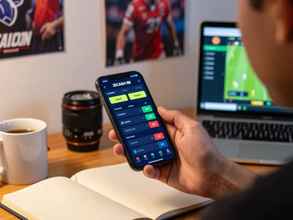 Placing a wager on IDCASH 88 app while enjoying online sports betting at home.