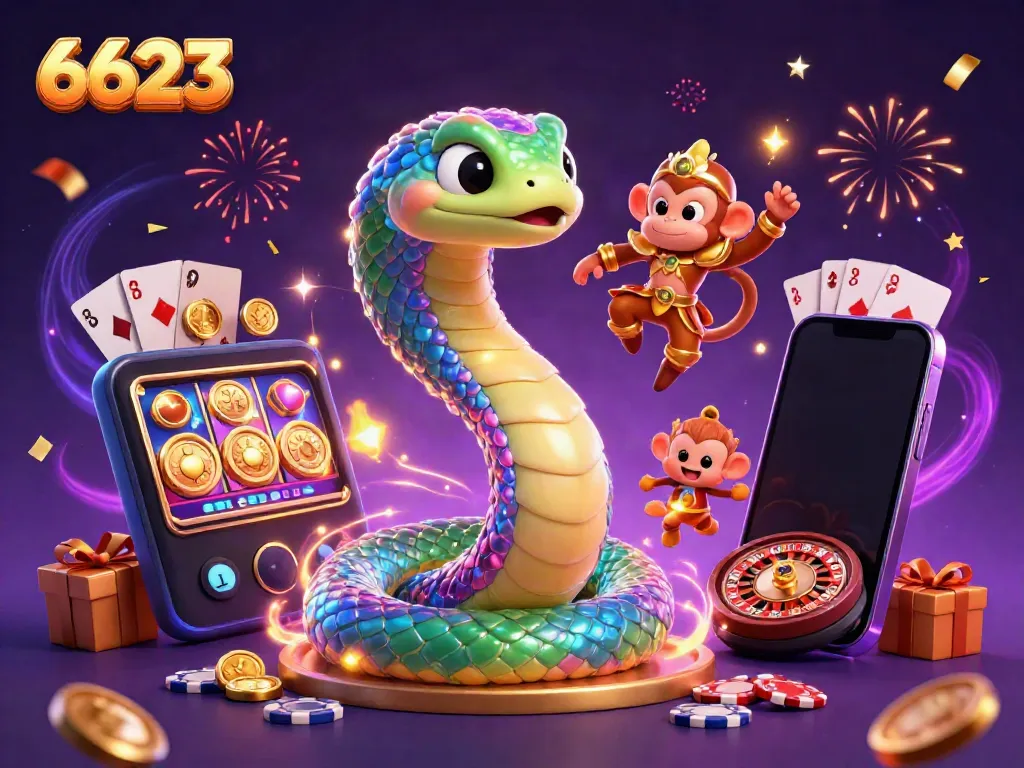 Engage with the vivid world of 6623 online gaming through a dynamic casino illustration.
