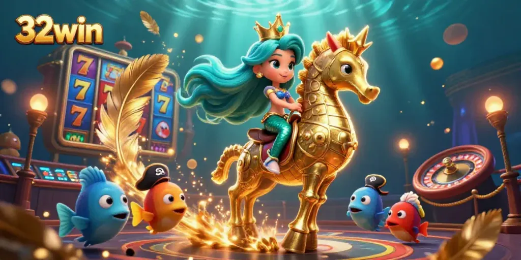 Experience thrilling gameplay at 32win with a vibrant underwater casino adventure illustration.
