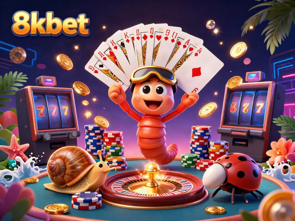 Experience thrilling gameplay with 8xbet as colorful casino elements come to life, featuring a millipede dealer.