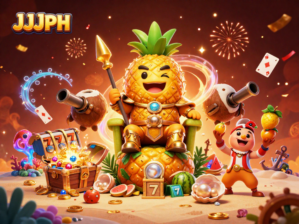 Experience the thrill of JJJPH with a vibrant casino scene featuring a pineapple king and treasures.