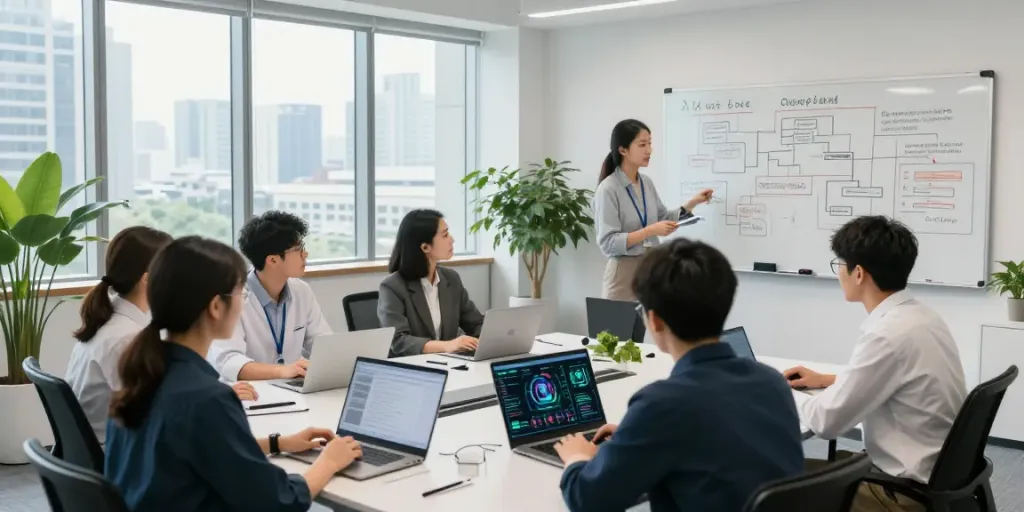 Collaboration on enterprise AI models in a modern office