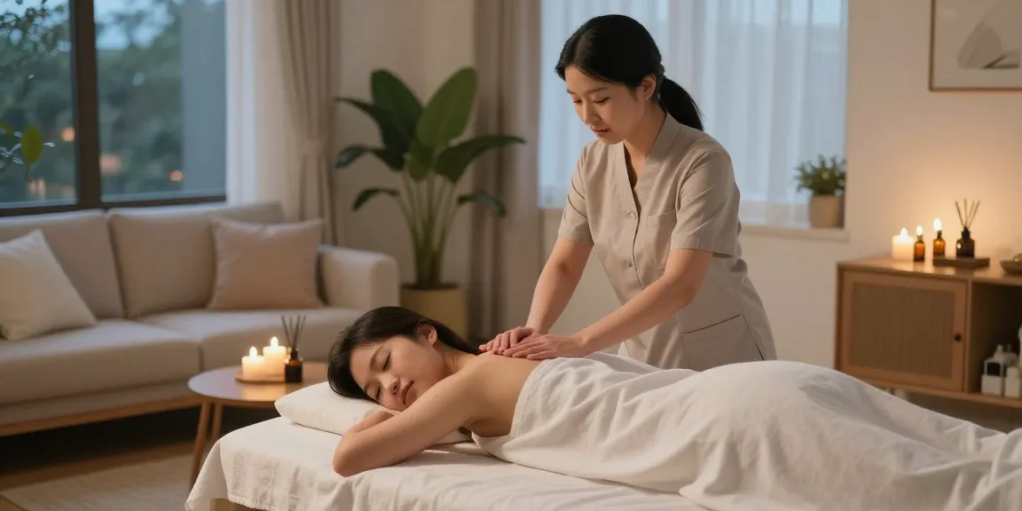 Relaxing 영등포출장안마 session with a Korean therapist in a cozy home environment.