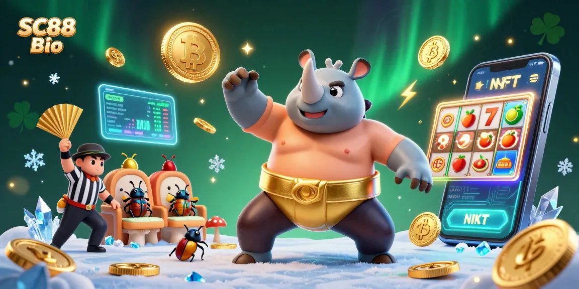 Experience winning strategies with SC88 Bio in a vibrant 3D casino illustration showcasing dynamic gaming elements.