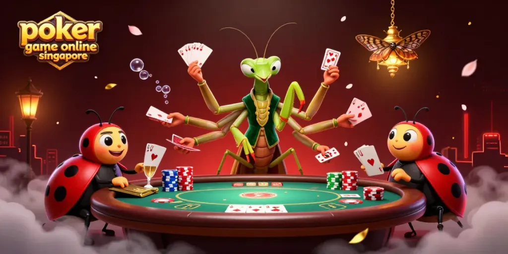 Experience a thrilling poker game online singapore with vibrant 3D cartoon characters engaging in lively card play.