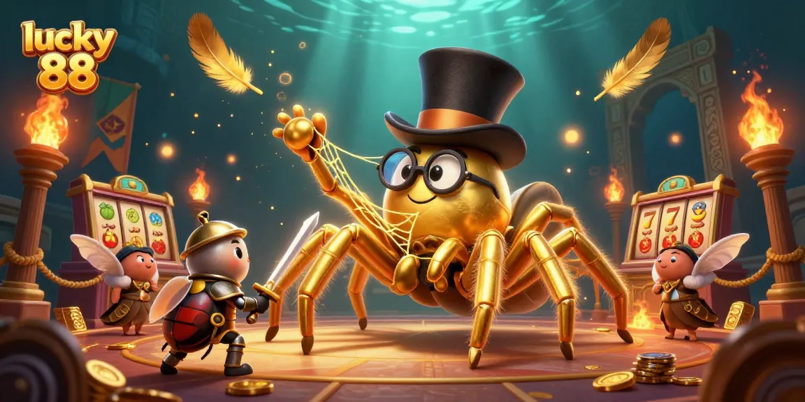 Engage with the lively colorful scene of the "lucky 88" slot game featuring dynamic characters and thrilling symbols.