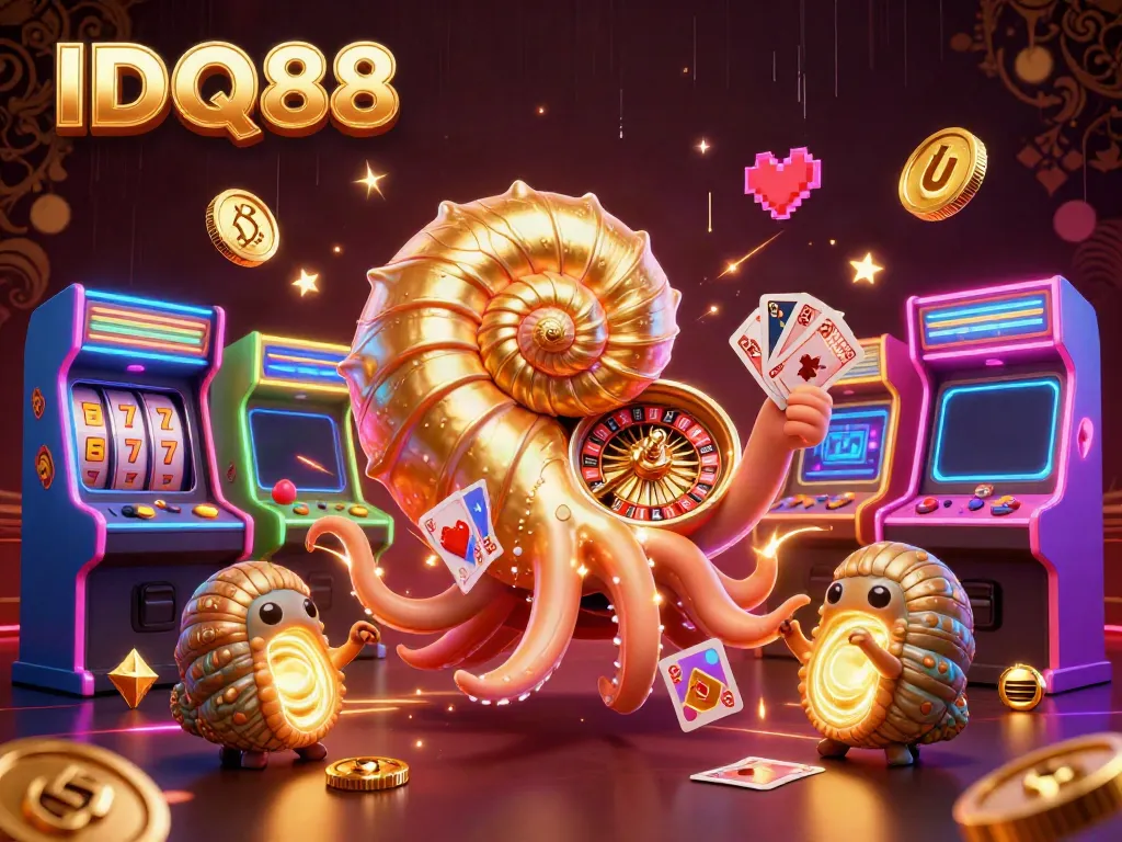 Spin the IDQQ88 roulette wheel with vibrant 3D casino elements for a thrilling gaming experience.