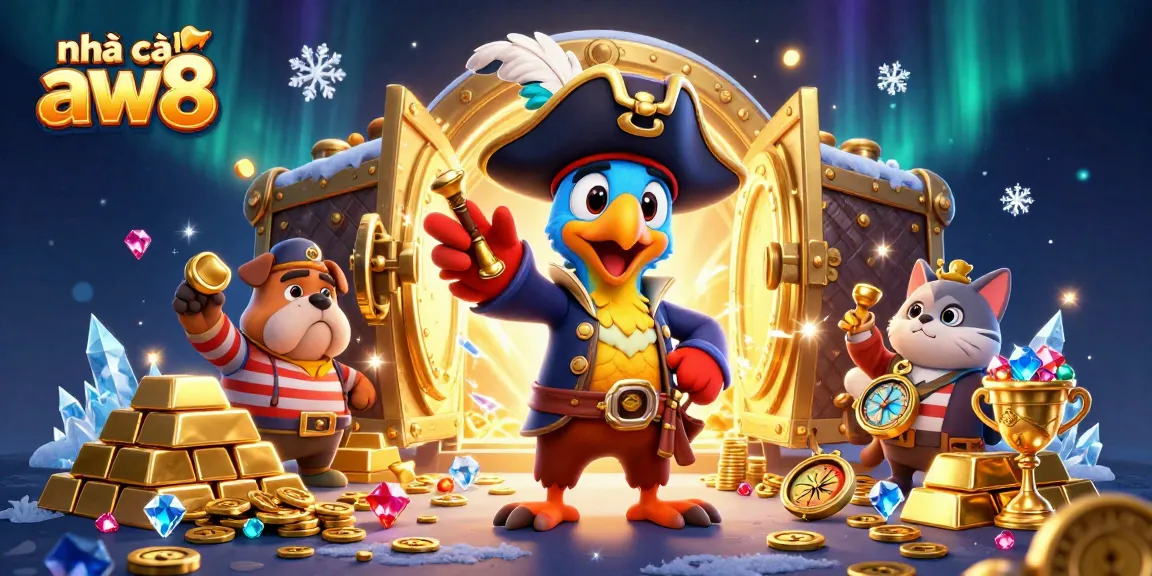 Join the action at nhà cái aw8 with a vibrant 3D pirate-themed casino scene filled with treasures and adventure!