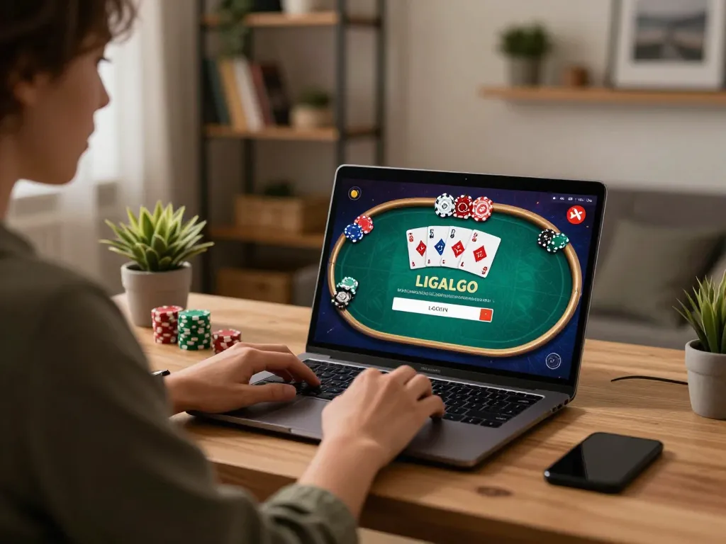 LIGALGO LOGIN as players engage with exciting online poker gameplay on a stylish laptop