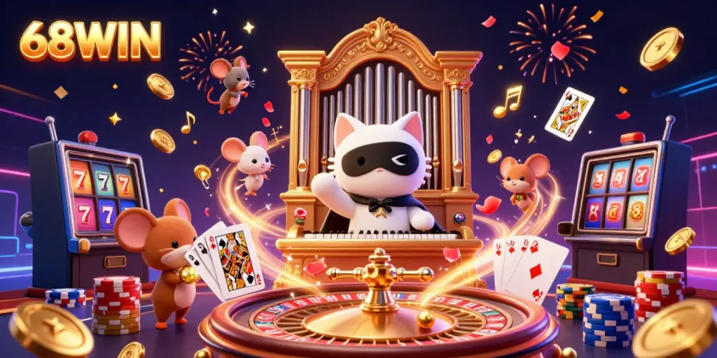 Experience excitement at 68WIN with a vibrant casino scene packed with thrilling game elements.