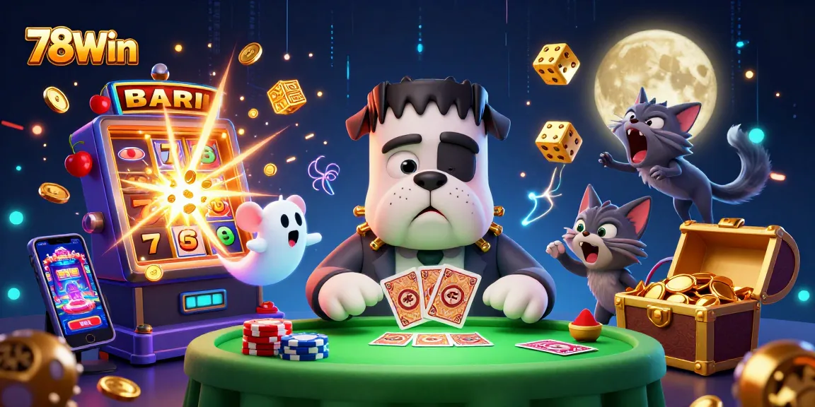 Experience the thrill of winning at 78Win with vibrant 3D characters and casino elements.