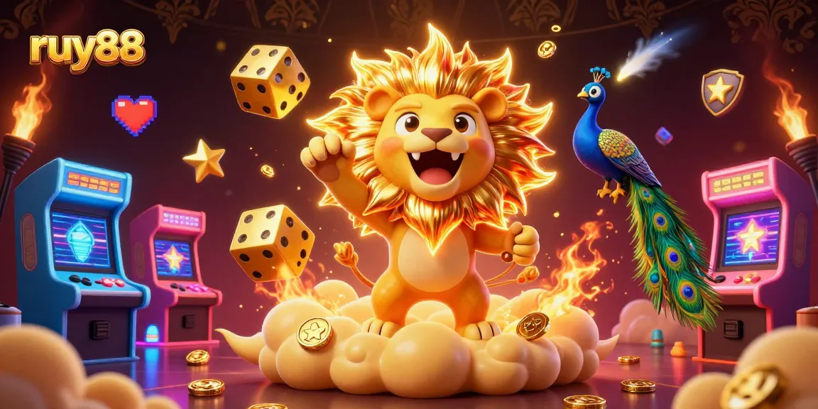 Experience ruy88 gaming excitement with vibrant casino elements in a dynamic 3D illustration.