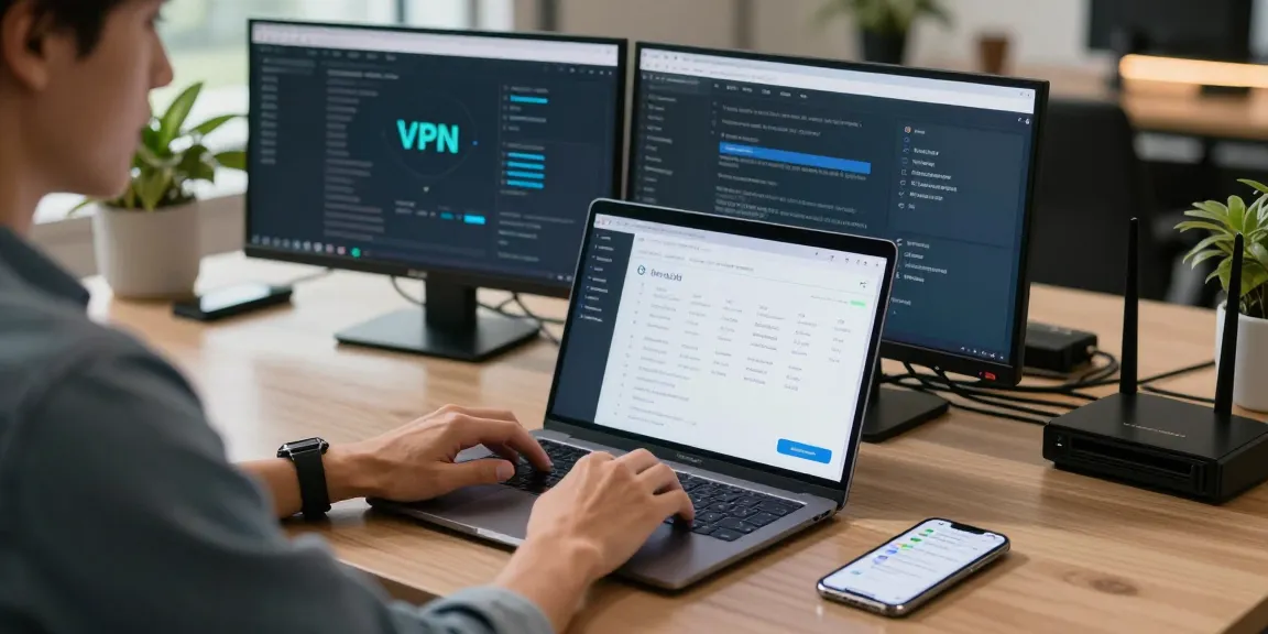 快连用户在现代办公室中使用VPN应用，享受安全高速网络连接体验