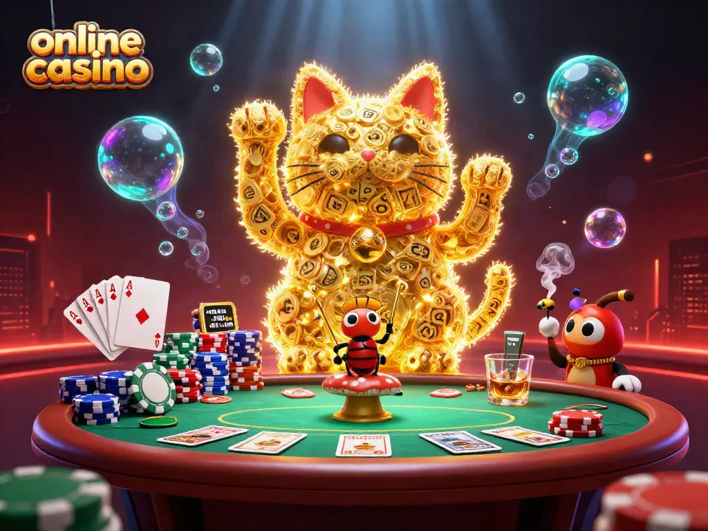 Disfruta del casino online con una divertida ilustración 3D de un gato de la suerte lleno de energía.