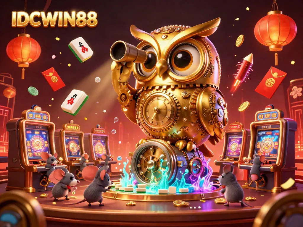 Experience the thrilling essence of "IDCWIN88" in a vibrant casino scene filled with golden luck elements.