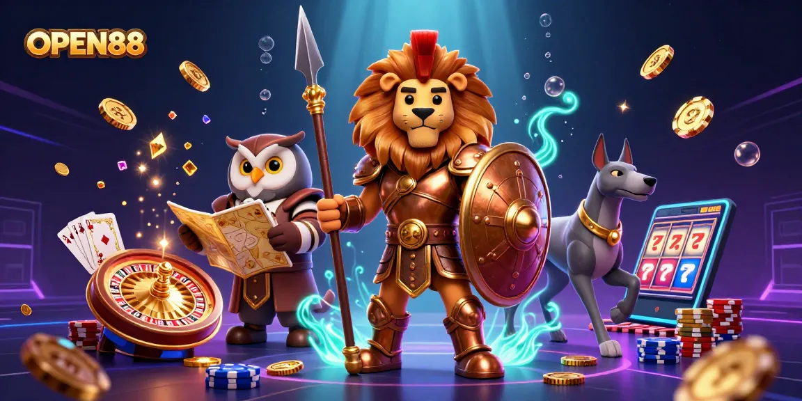 Immerse in winning strategies at OPEN88 with vibrant casino elements and characters.