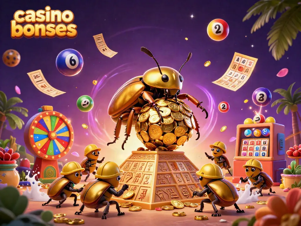 Engaging 3D scene showcasing casino bonuses with colorful elements in a vibrant casino-themed setting.