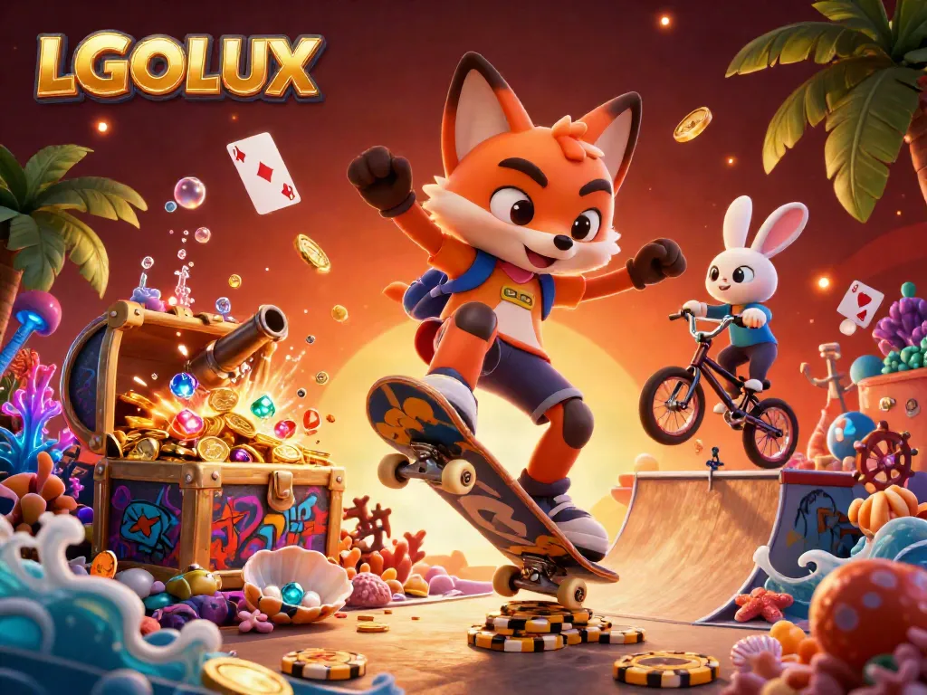 Engage with LGOLUX through a vibrant 3D gaming scene featuring a fox and rabbit in action.