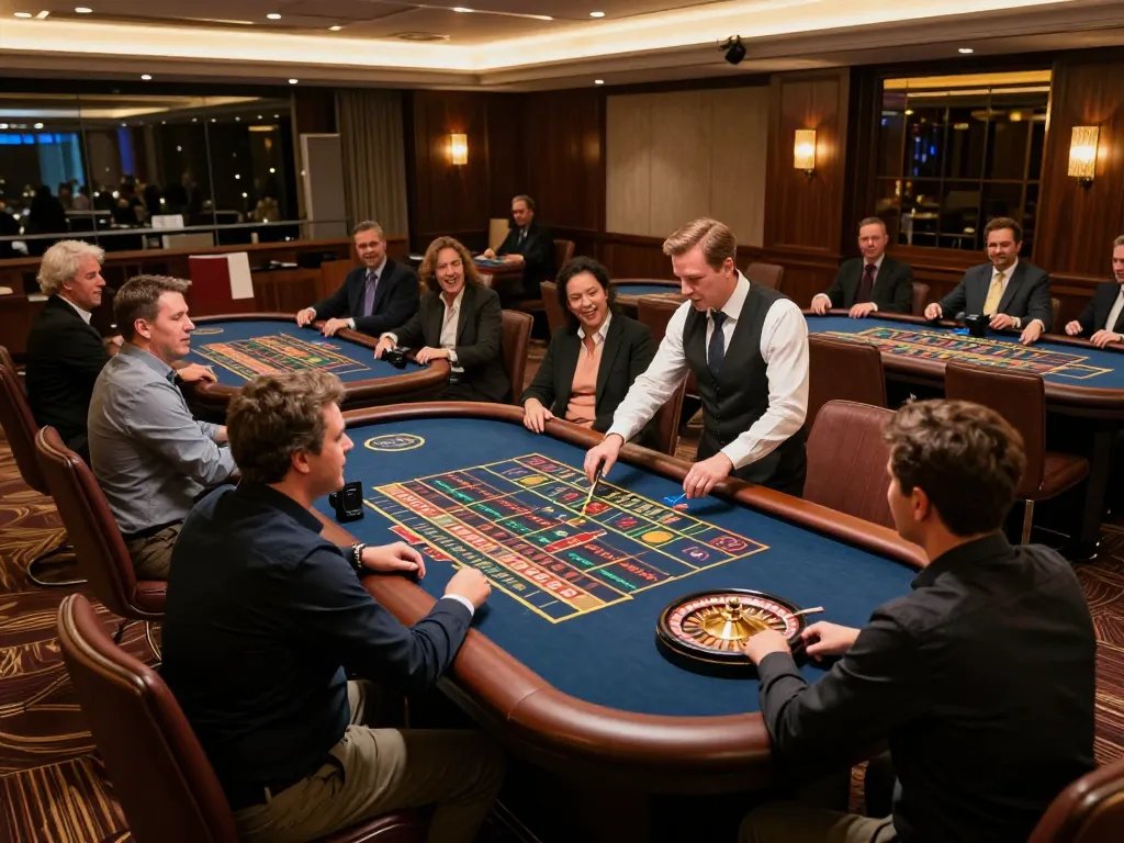 Players placing bets at a stylish roulette table, experiencing thrilling live gaming with LLWIN.