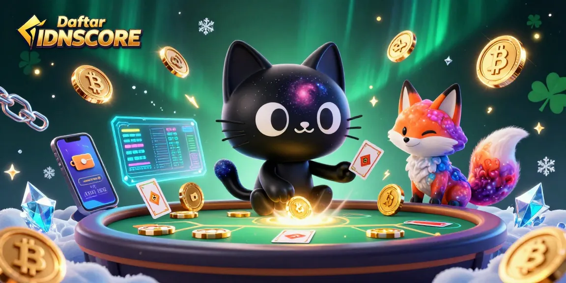 Experience the excitement of Daftar IDNSCORE with vibrant 3D casino characters and dynamic crypto elements.