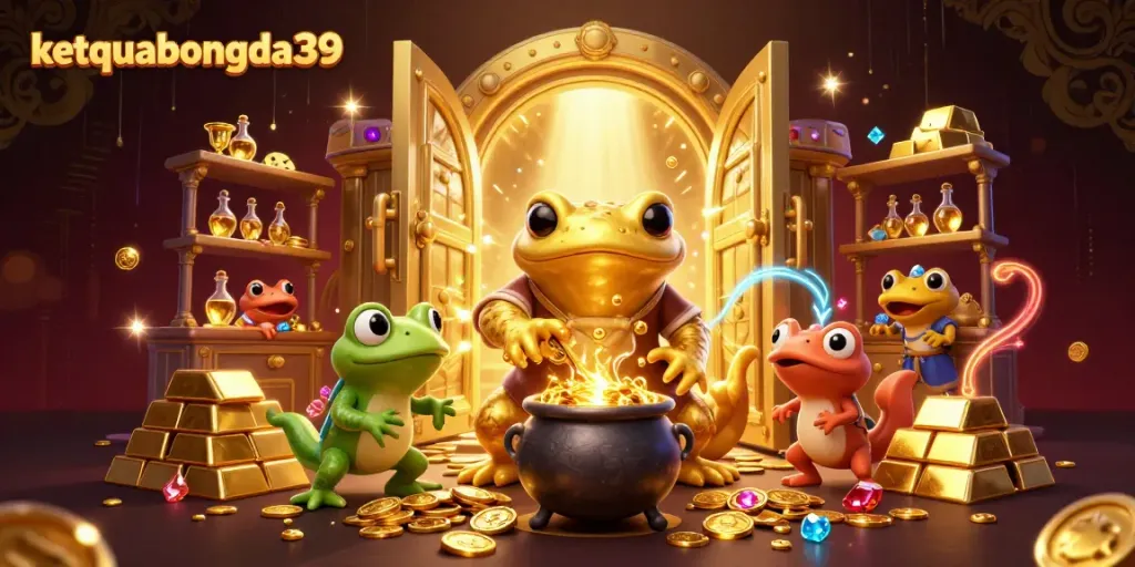 Engage with ketquabongda39's fantasy world of gold, as a giant golden salamander and frog master alchemist create treasures.