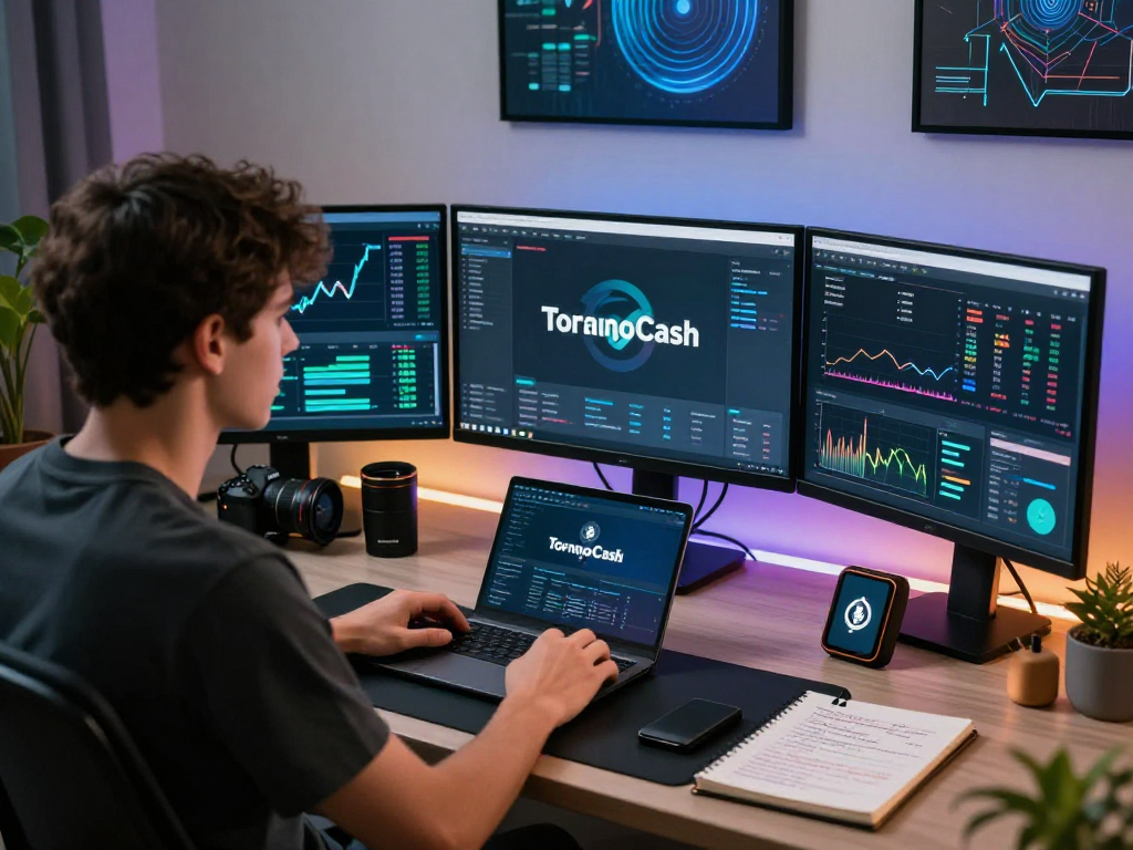 Innovative Tornado Cash digital workspace with cryptocurrency analytics, emphasizing privacy and security in transactions.