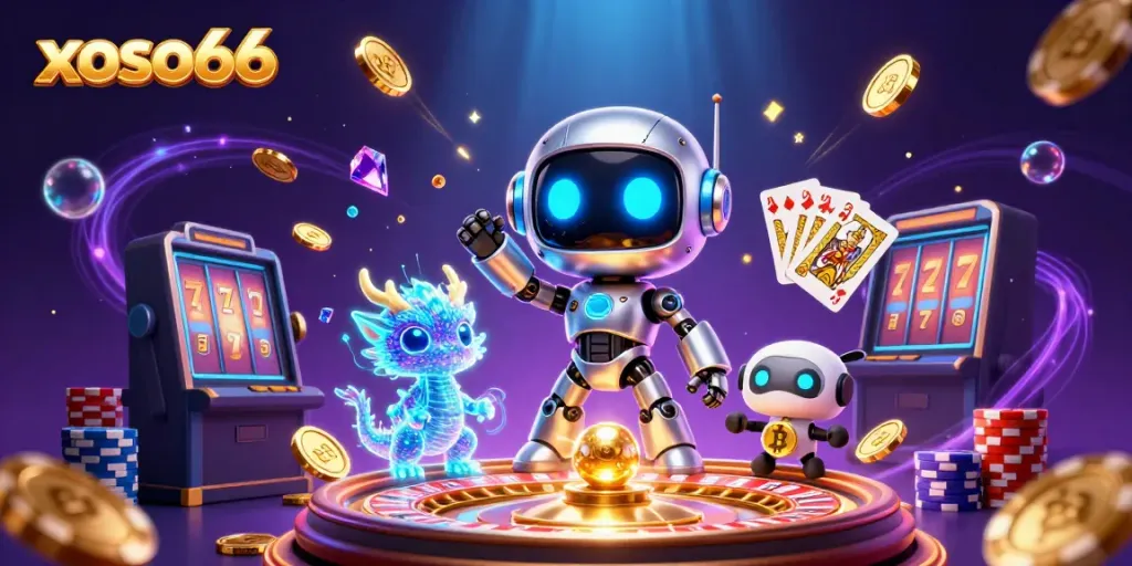 Experience the thrilling universe of xoso66 with a vibrant 3D gaming scene filled with coins and jackpots.