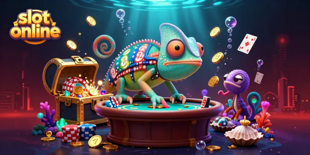 Experience thrilling adventures with the vibrant slot online atmosphere featuring animated characters and sparkling casino elements.
