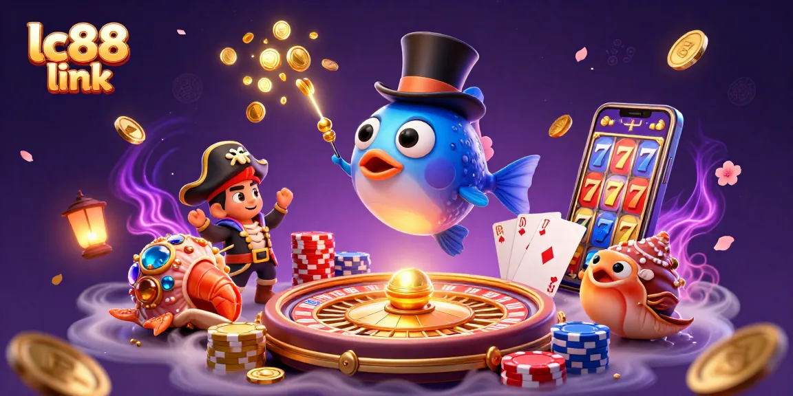 Play with the lc88 link as featured characters attract treasures in a vibrant 3D casino scene.