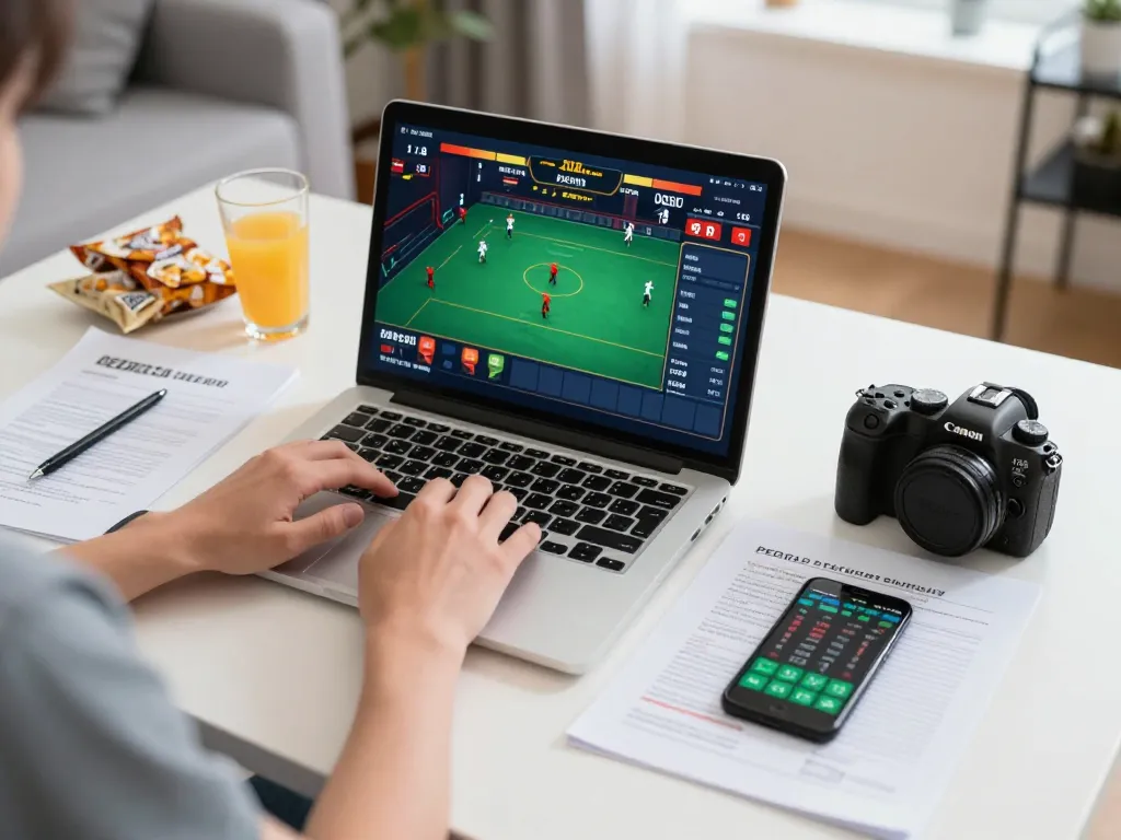 Watch đá gà trực tiếp on a laptop in a cozy home gaming setup with strategy notes and live odds.