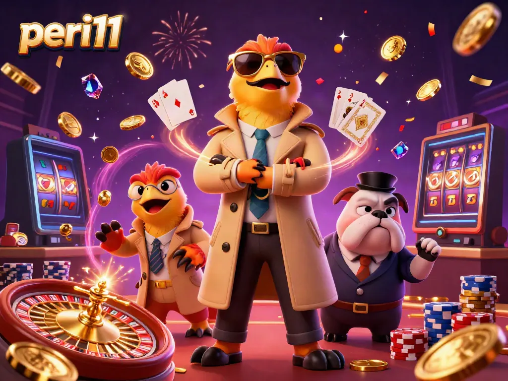 Engage in thrilling slot gameplay at PERI11 with vibrant characters and dynamic casino elements.