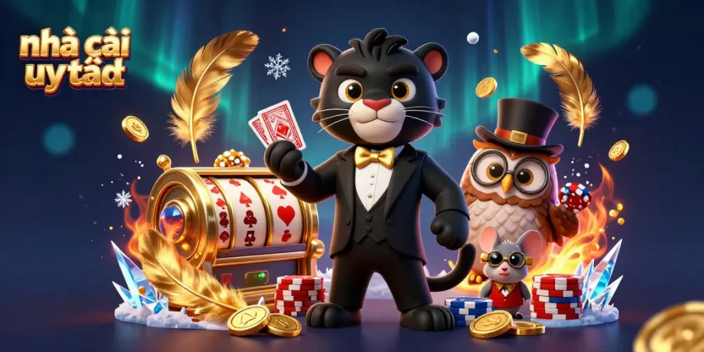 Engage with nhà cái uy tín while enjoying an exciting card game with a stylish panther dealer and charming owl.