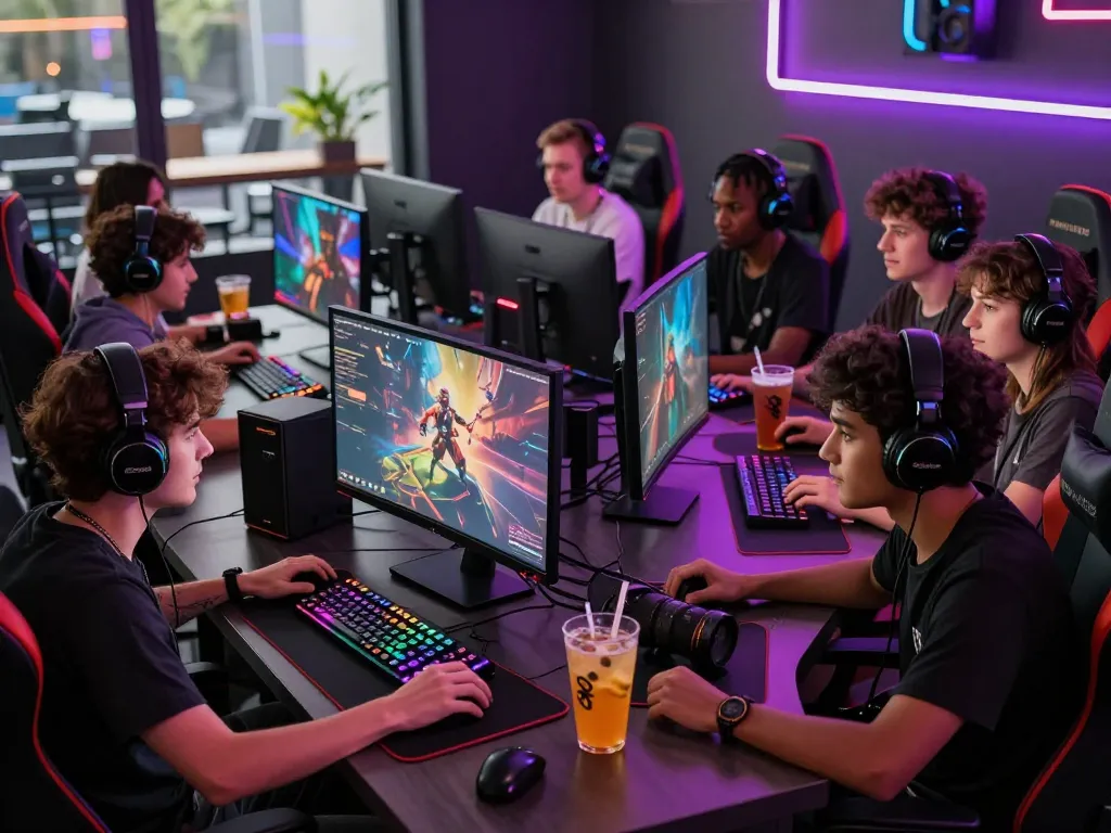 Players enjoying online gaming at VEGASSLOT77 in an exciting and vibrant lounge.