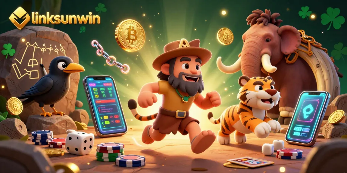 Experience thrilling gaming action with linksunwin, featuring prehistoric characters in a vibrant casino scene.