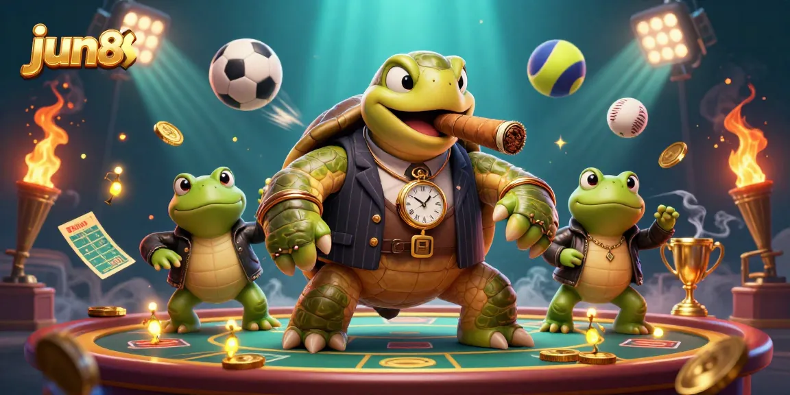 Bet on exciting games at jun88 with an immersive casino scene featuring a snapping turtle and bullfrog enforcers.