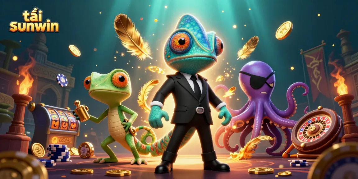 Experience the excitement of tải sunwin with this vibrant casino illustration featuring dynamic gambling characters and elements.