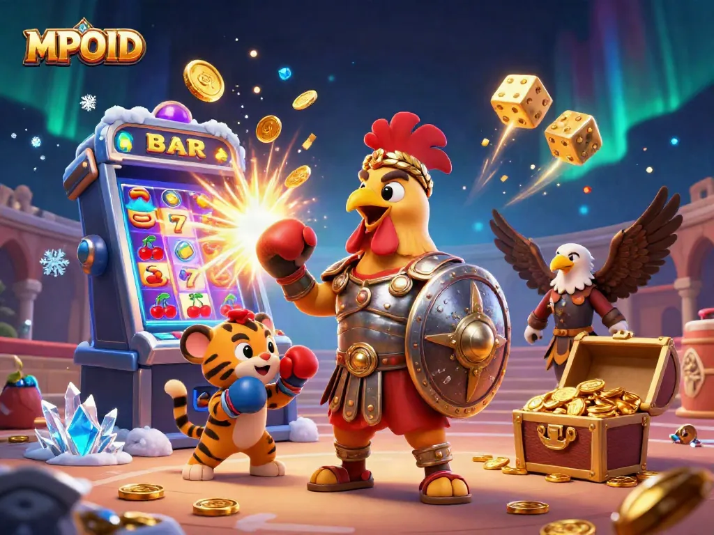 Engage with MPOID through thrilling gameplay amidst a jackpot explosion and vibrant casino elements.