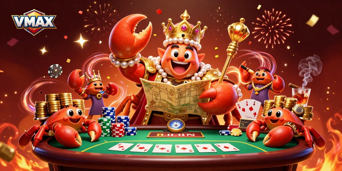 Experience the thrill of VMAX as the golden crab emperor leads a lively casino scene filled with poker action.