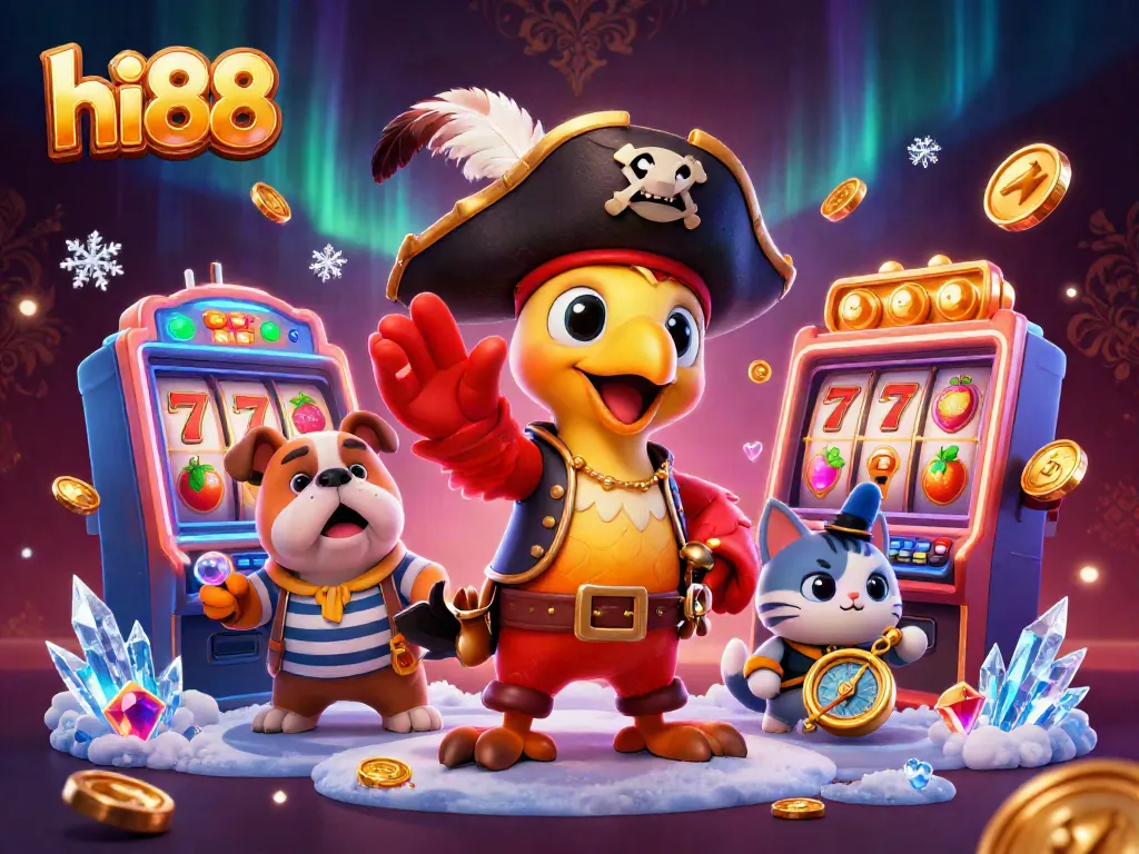 Experience excitement at hi88 with vibrant slot machines, colorful characters, and casino gaming elements.