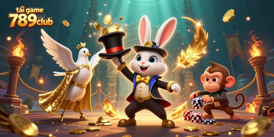 Experience the excitement of tải game 789club with a magical 3D casino illustration featuring playful characters.